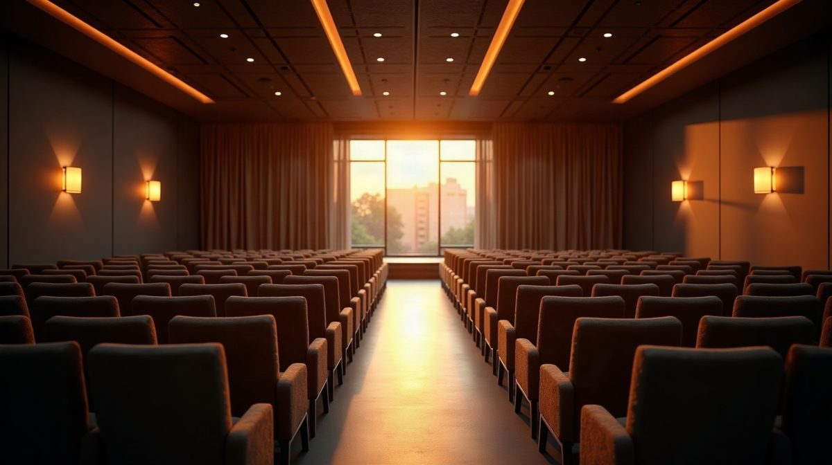 Warmly lit seminar room set up for a financial education workshop